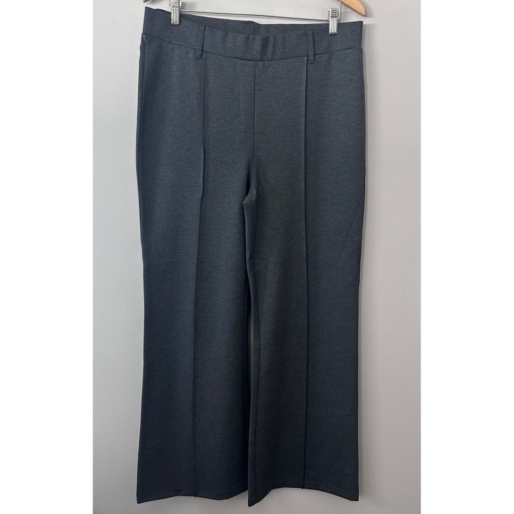 Quince Ponte Wide Leg Pants Womens XL Charcoal Gray High Rise Pintuck Stretch